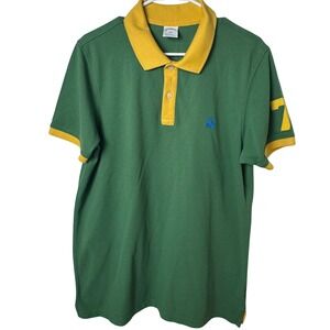 Brooks Brothers Performance Polo L Green Yellow Slim Pique Short Sleeve 7 Rugby